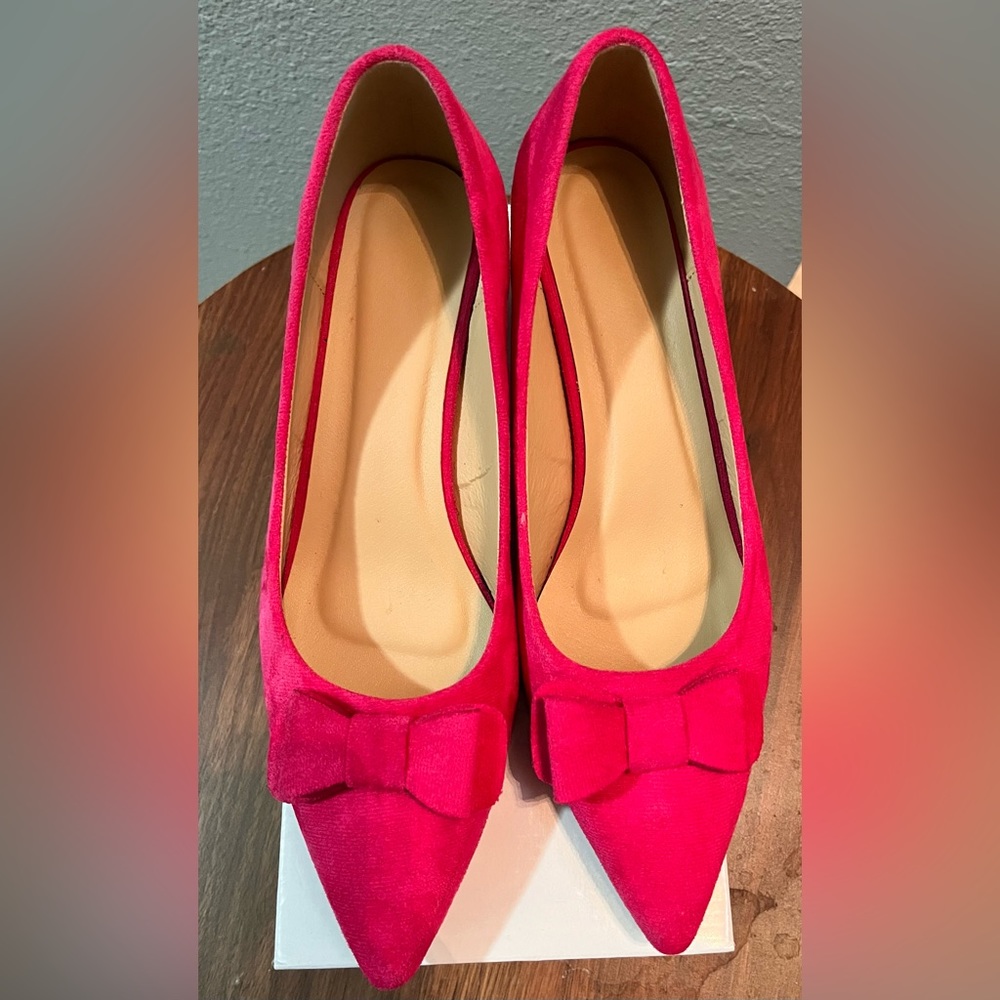 Suede Hot Pink Court Heel with Bow